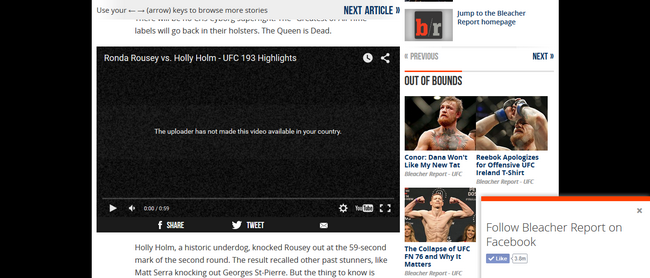 Une vidéo de UFC sur Bleacher Report - Avant (sans VPN)