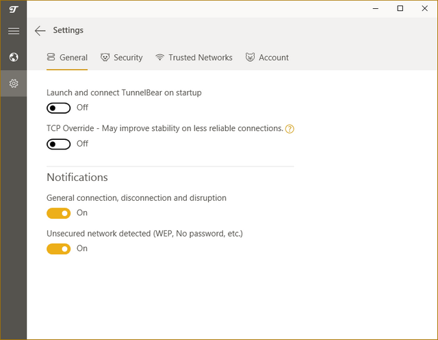 TunnelBear - Réglages