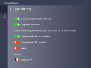 Hotspot Shield - Réglages