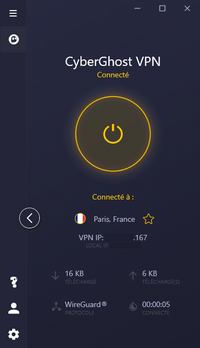 CyberGhost - Mini Interface, VPN activé