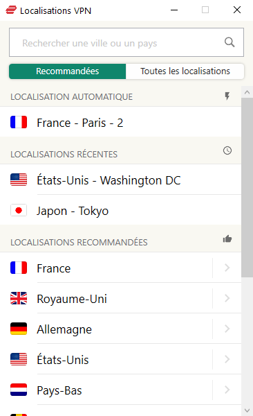 ExpressVPN - Pays Disponibles
