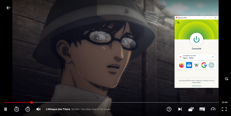 Preuve qu'ExpressVPN fonctionne pour regarder SNK S04 sur Netflix