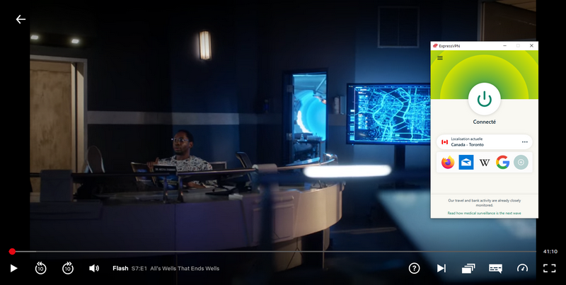 Preuve qu'ExpressVPN fonctionne pour regarder The Flash Saison 7 sur Netflix