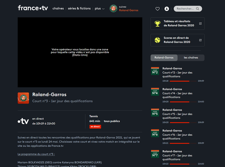 Roland Garros sur France TV depuis l'étranger, sans VPN