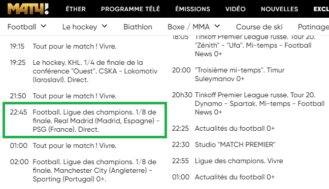 PSG - Real sur Match TV