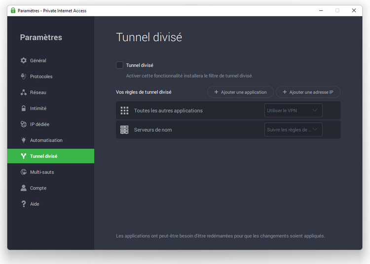 PIA VPN - Split Tunneling