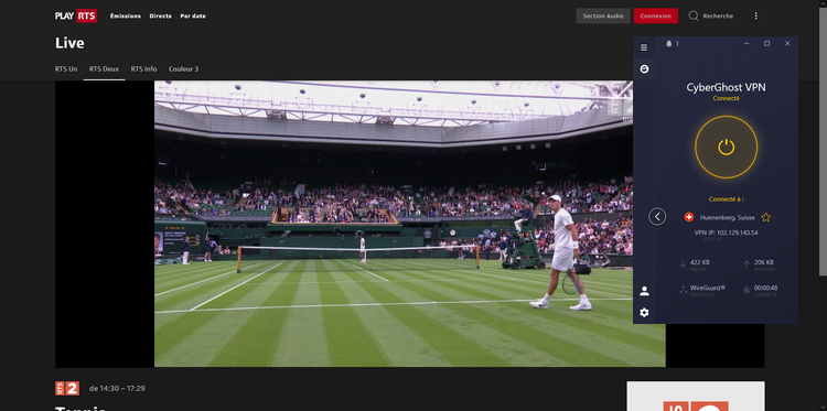 Wimbledon sur RTS depuis la France, avec CyberGhost VPN