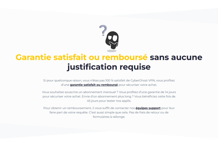 Garantie de Remboursement de CyberGhost VPN