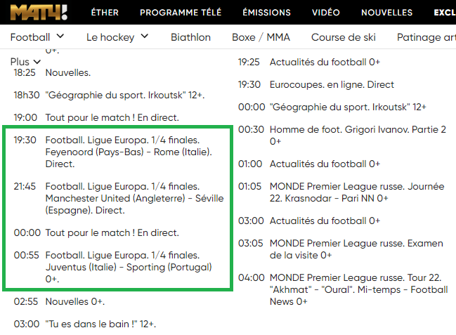 Programme TV de Match TV