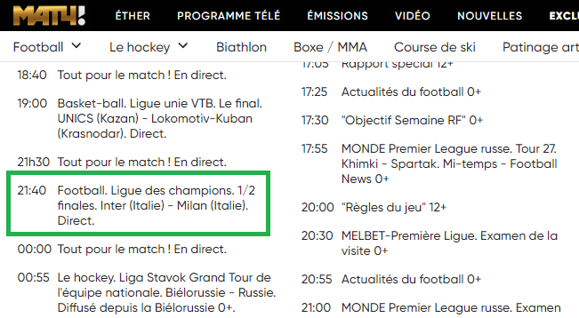 Programme TV de Match TV