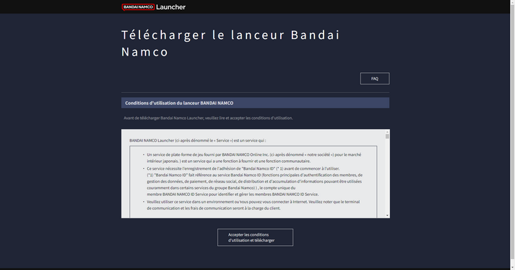 Termes et Conditions de Bandai Namco