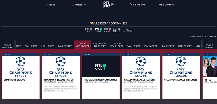 Bayern Man United sur Club RTL