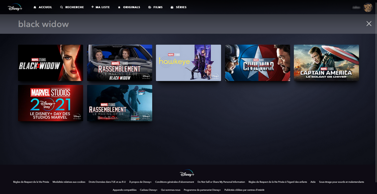 Black Widow sur Disney+ en France