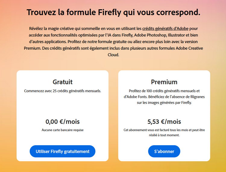 Adobe Firefly - Prix
