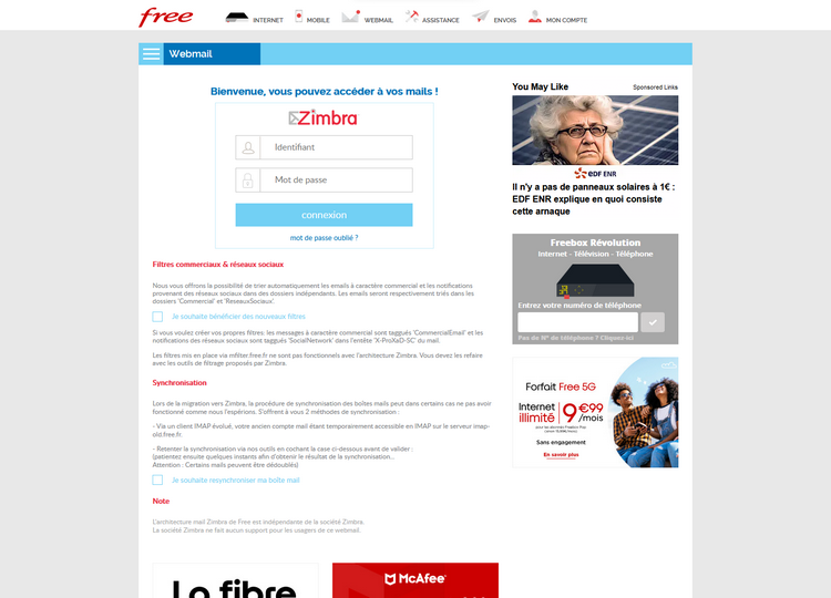 Connexion à Zimbra Free